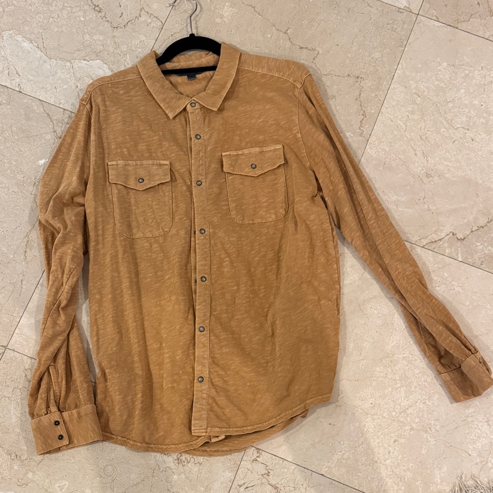 John Varvatos Men's Casual Button-Down Shirt in Caramel Tan Large